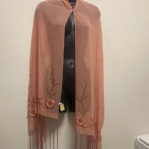 Elegant Pink Beaded Shawl with Floral Accents (NWOT)